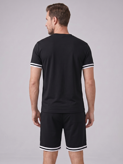 Herren Kontrast Streifen T-Shirt Shorts Set