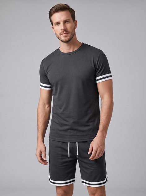 Herren Kontrast Streifen T-Shirt Shorts Set