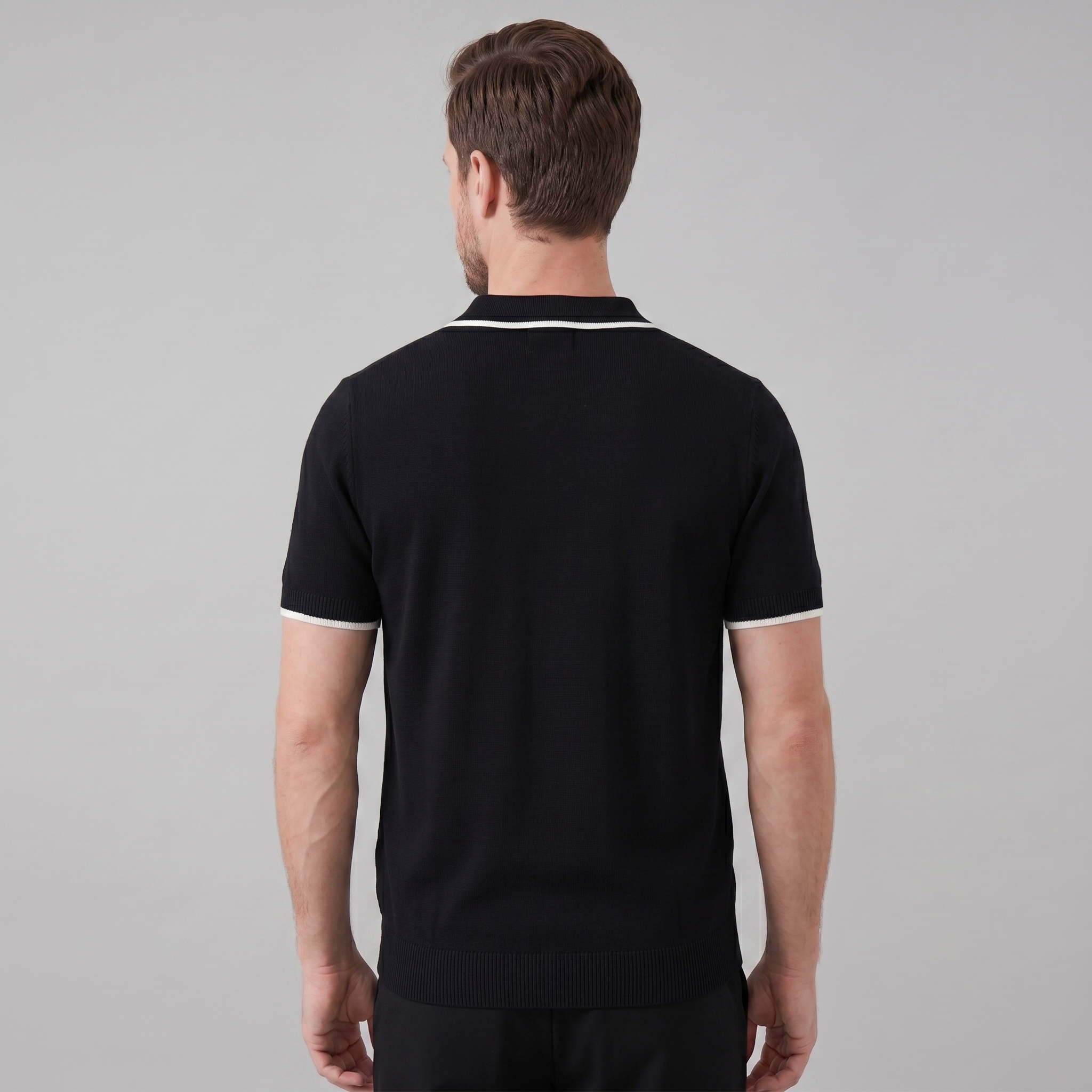 Herren Polo Aus Fein Gestrick Mit Kontrast-Tipping