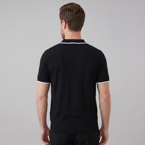 Herren Polo Aus Fein Gestrick Mit Kontrast-Tipping