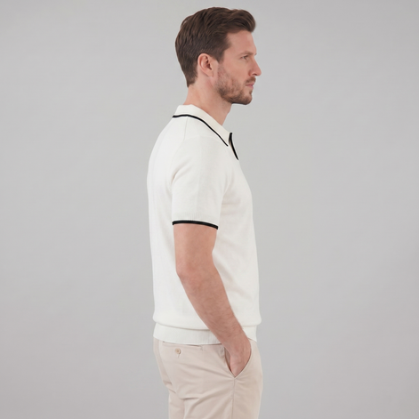 Herren Polo Aus Fein Gestrick Mit Kontrast-Tipping