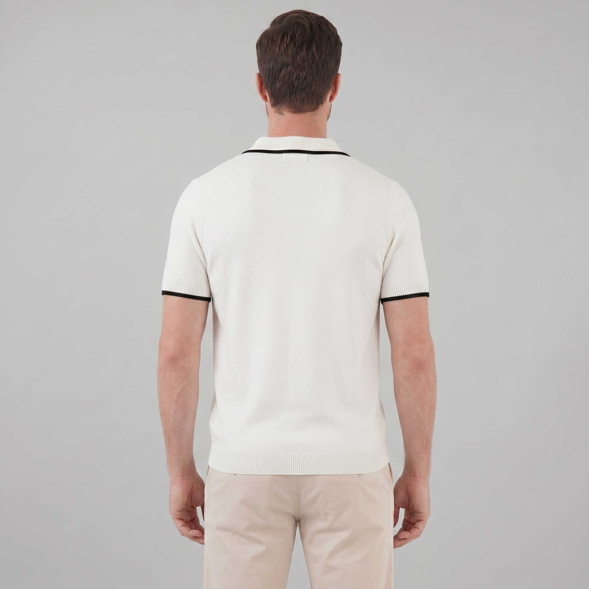 Herren Polo Aus Fein Gestrick Mit Kontrast-Tipping