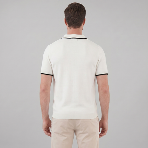 Herren Polo Aus Fein Gestrick Mit Kontrast-Tipping