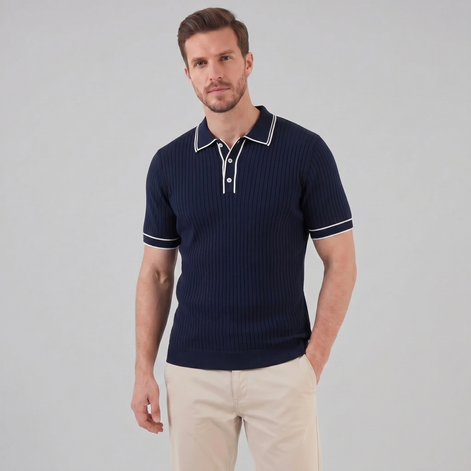 Herren Polohemd Aus Rippstrick Mit Kontrastbesatz