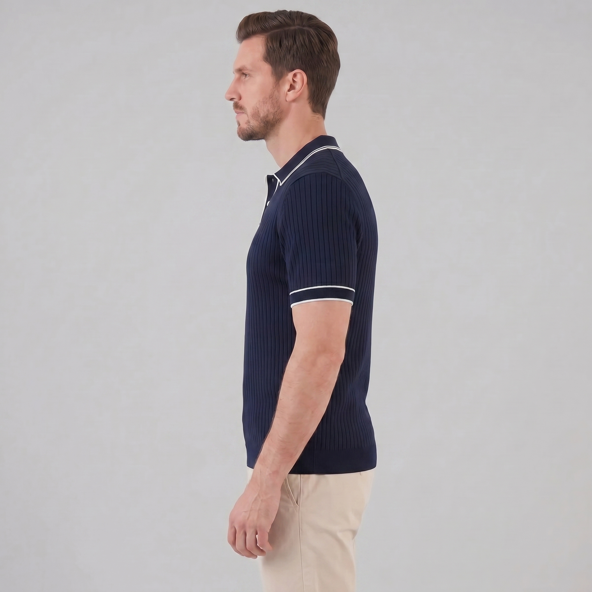 Herren Polohemd Aus Rippstrick Mit Kontrastbesatz