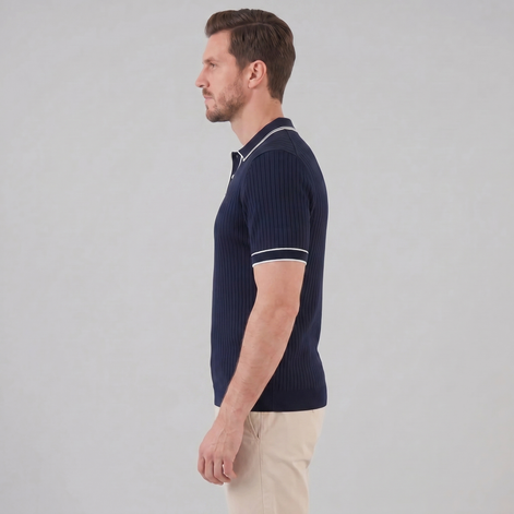 Herren Polohemd Aus Rippstrick Mit Kontrastbesatz