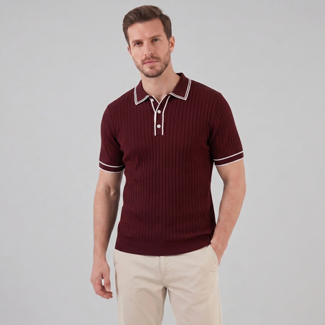 Herren Polohemd Aus Rippstrick Mit Kontrastbesatz