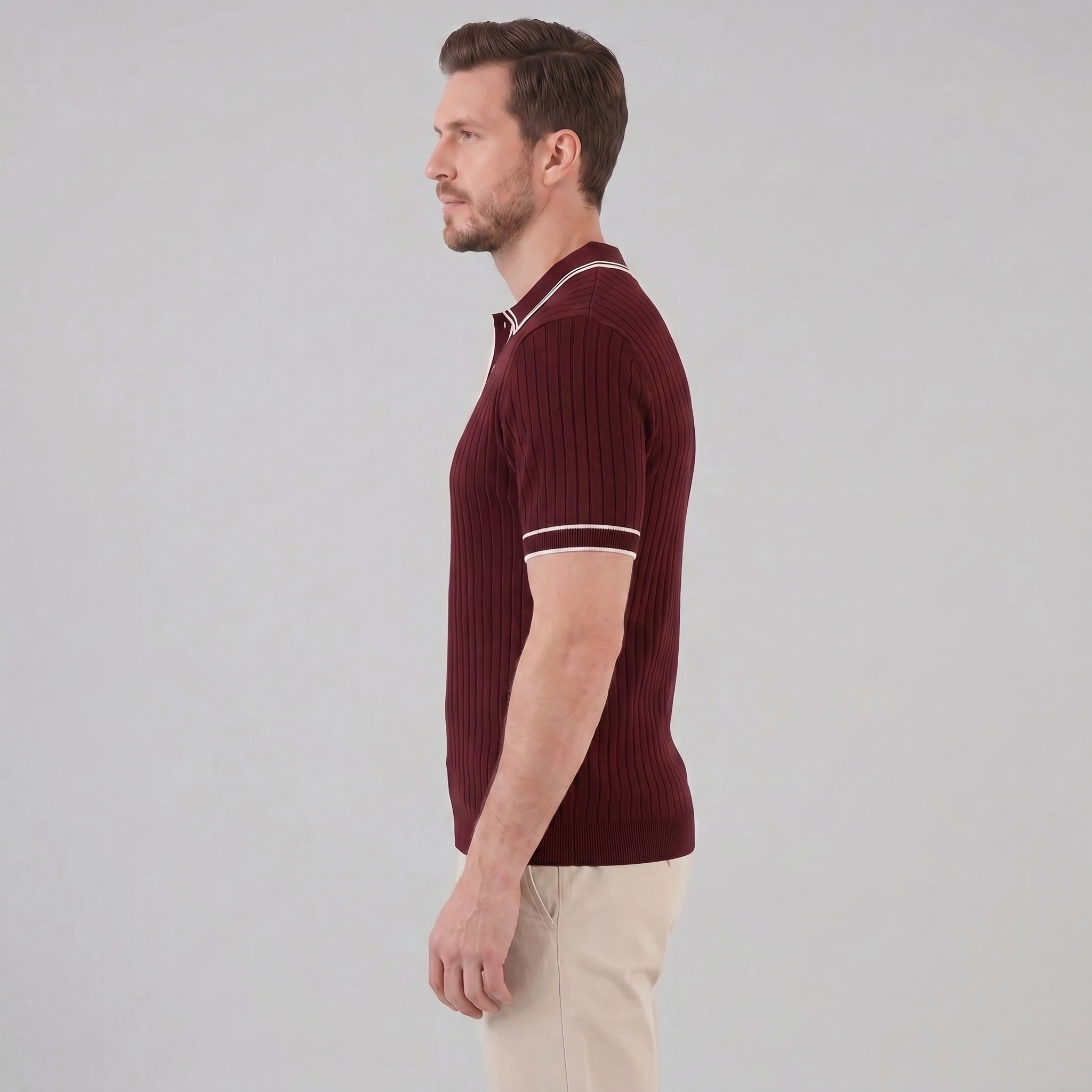 Herren Polohemd Aus Rippstrick Mit Kontrastbesatz
