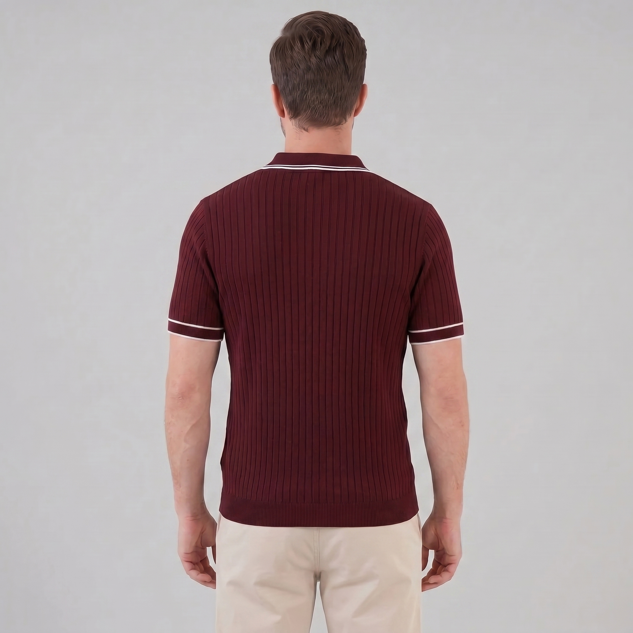 Herren Polohemd Aus Rippstrick Mit Kontrastbesatz