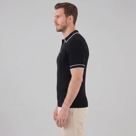 Herren Polohemd Aus Rippstrick Mit Kontrastbesatz