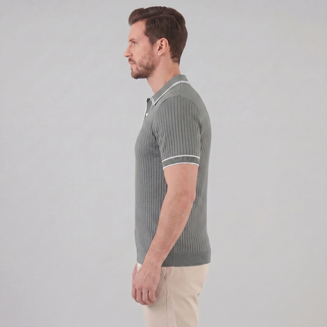 Herren Polohemd Aus Rippstrick Mit Kontrastbesatz