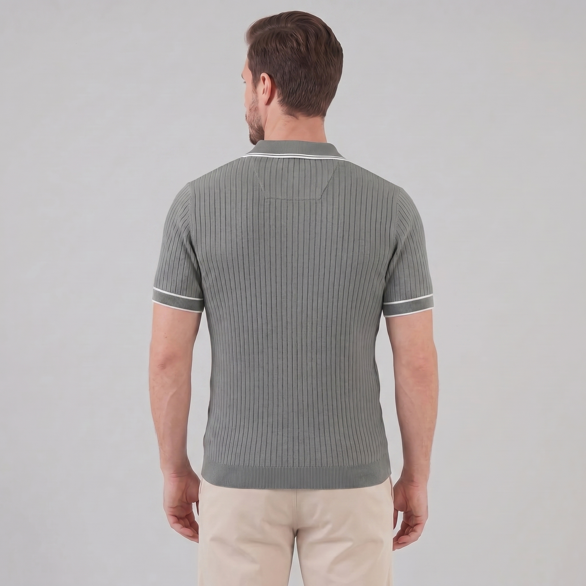 Herren Polohemd Aus Rippstrick Mit Kontrastbesatz