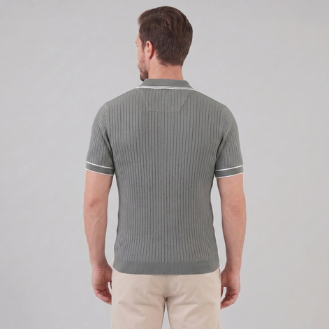 Herren Polohemd Aus Rippstrick Mit Kontrastbesatz