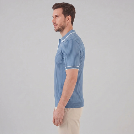Herren Polohemd Aus Rippstrick Mit Kontrastbesatz