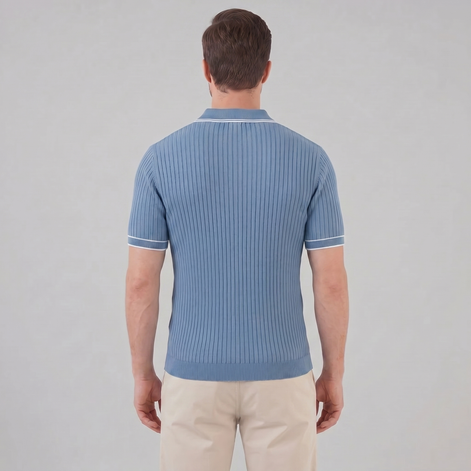 Herren Polohemd Aus Rippstrick Mit Kontrastbesatz