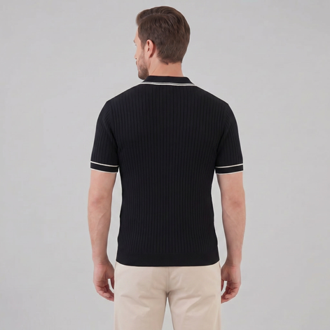 Herren Polohemd Aus Rippstrick Mit Kontrastbesatz