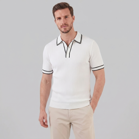 Herren Polohemd Aus Rippstrick Mit Kontrastbesatz