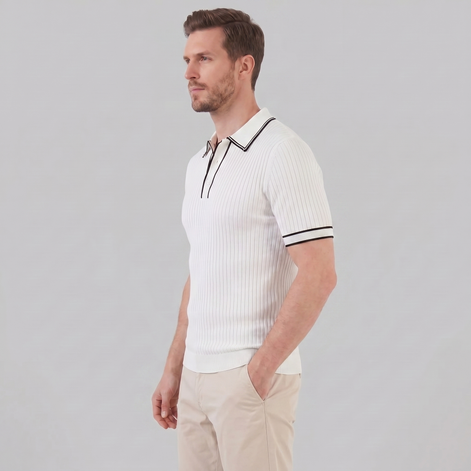 Herren Polohemd Aus Rippstrick Mit Kontrastbesatz