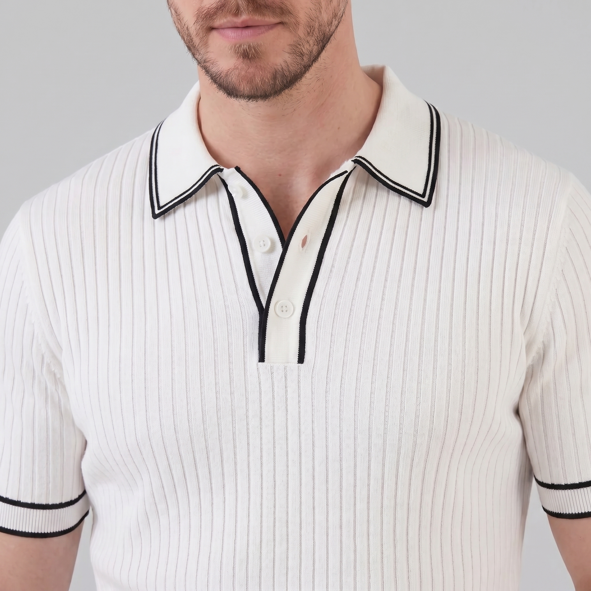 Herren Polohemd Aus Rippstrick Mit Kontrastbesatz