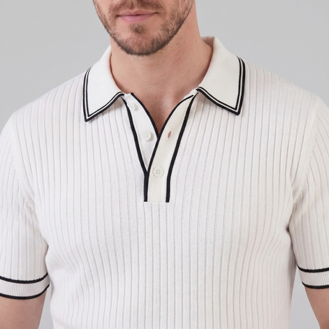 Herren Polohemd Aus Rippstrick Mit Kontrastbesatz