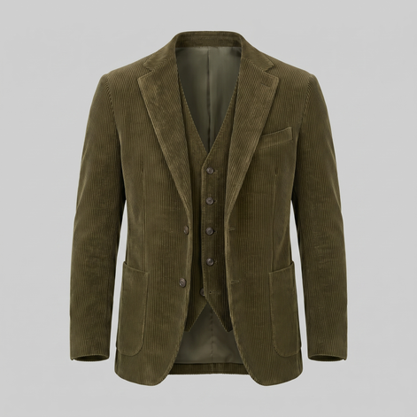 Herren Corduroy Blazer Jacke Mit Passender Weste