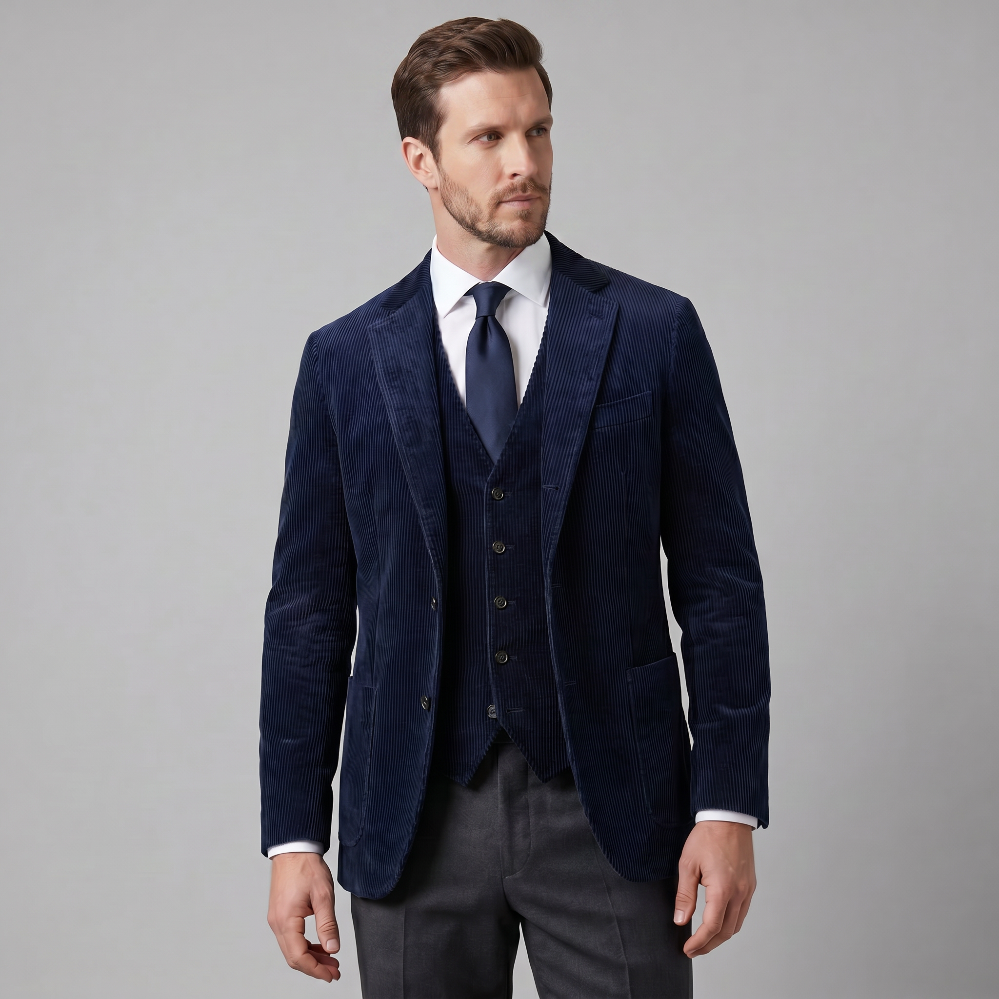 Herren Corduroy Blazer Jacke Mit Passender Weste