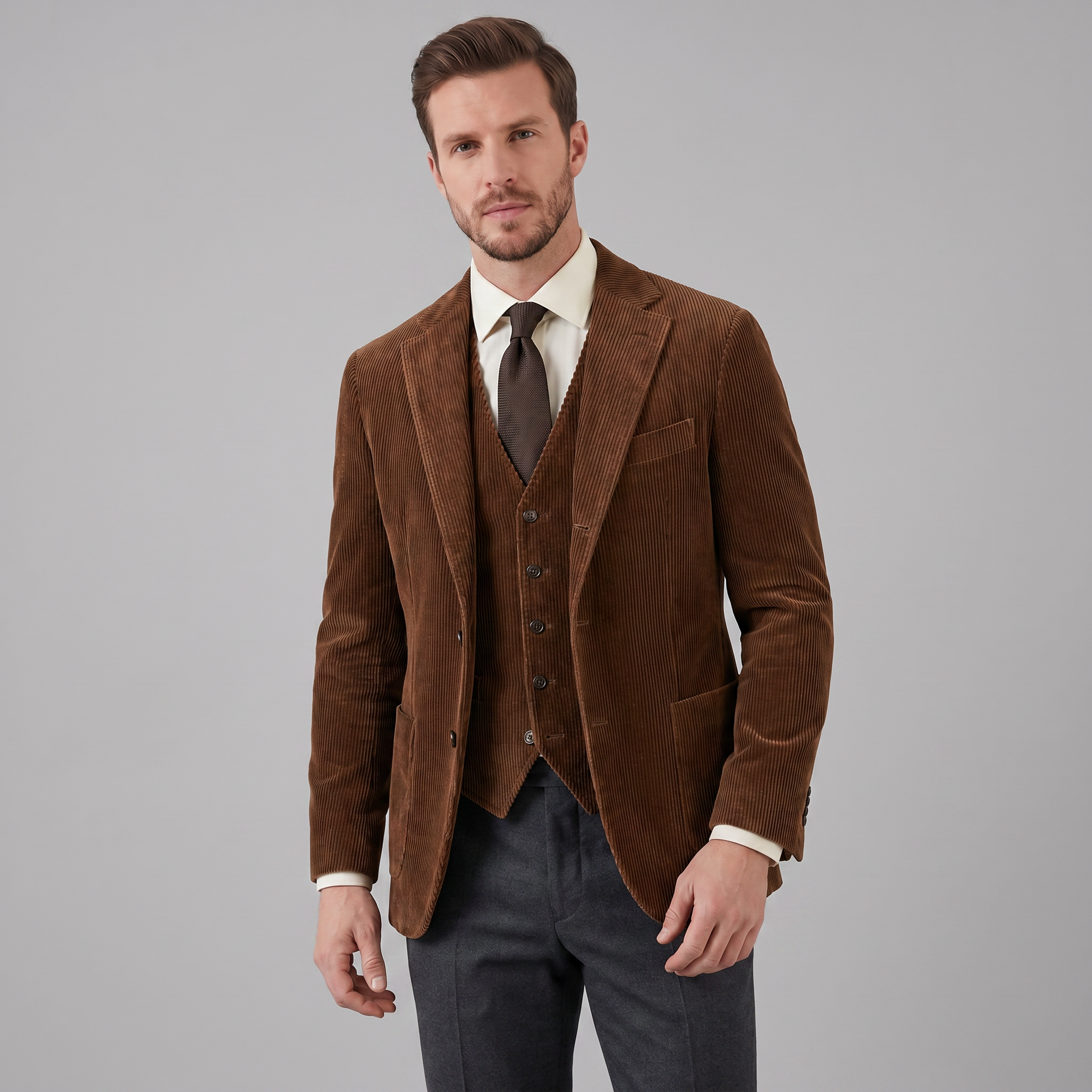 Herren Corduroy Blazer Jacke Mit Passender Weste