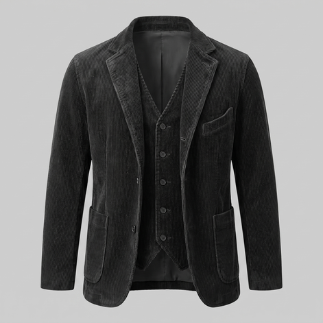Herren Corduroy Blazer Jacke Mit Passender Weste