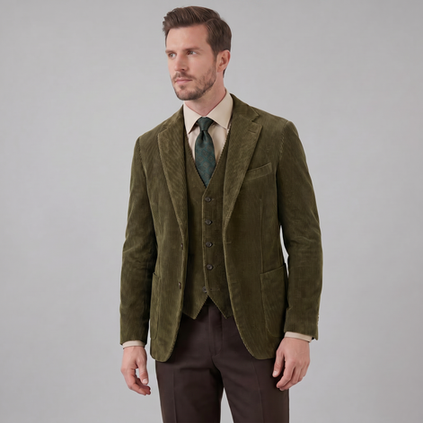 Herren Corduroy Blazer Jacke Mit Passender Weste