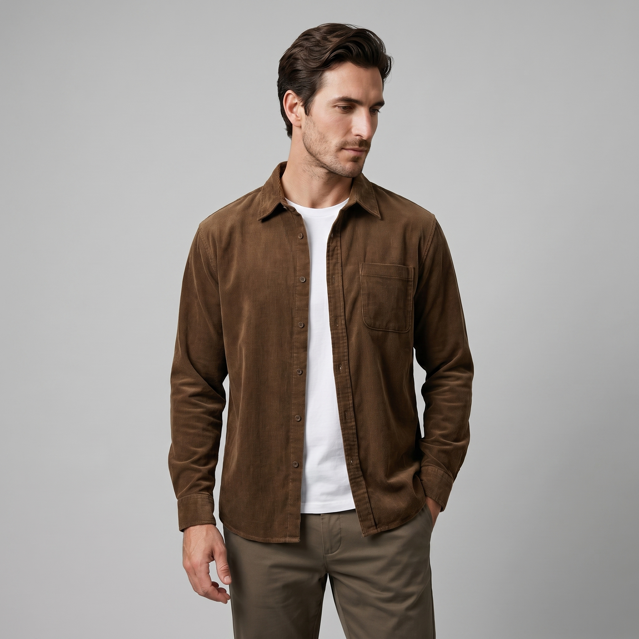Herren Corduroy Langarm Freizeit Hemd