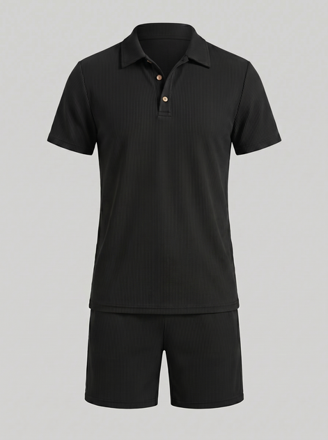 Herren Korduroy Polohemd Und Shorts Outfit Set