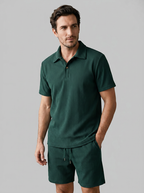 Herren Korduroy Polohemd Und Shorts Outfit Set