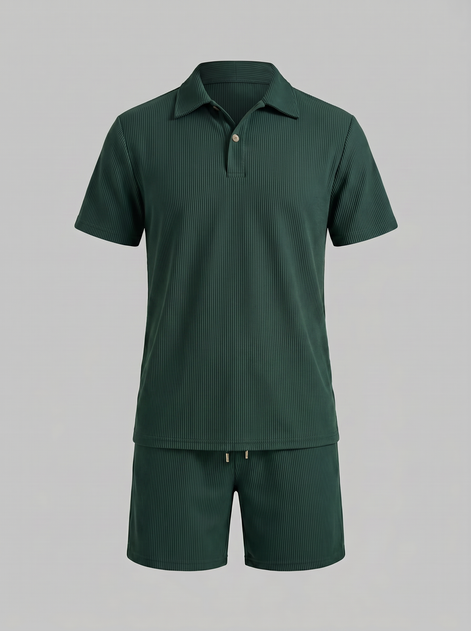 Herren Korduroy Polohemd Und Shorts Outfit Set