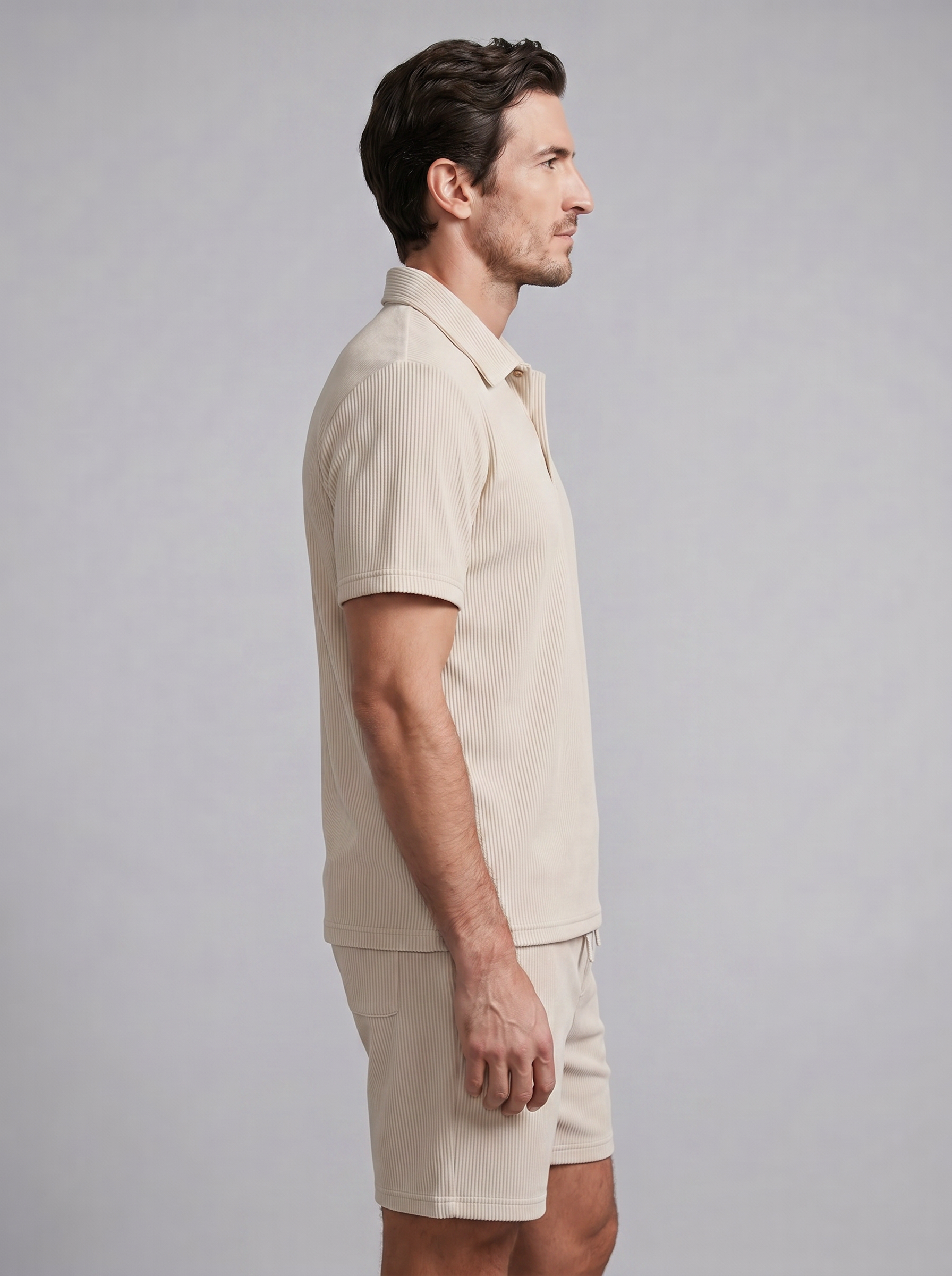 Herren Korduroy Polohemd Und Shorts Outfit Set