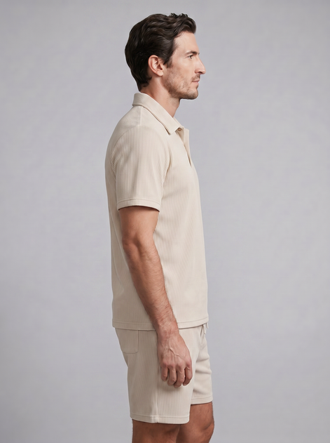 Herren Korduroy Polohemd Und Shorts Outfit Set