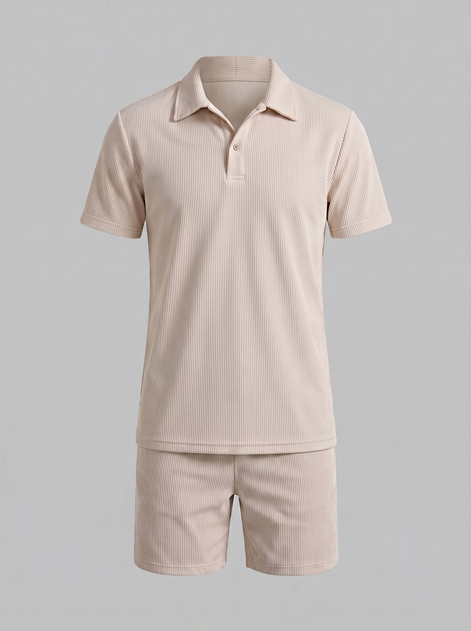 Herren Korduroy Polohemd Und Shorts Outfit Set