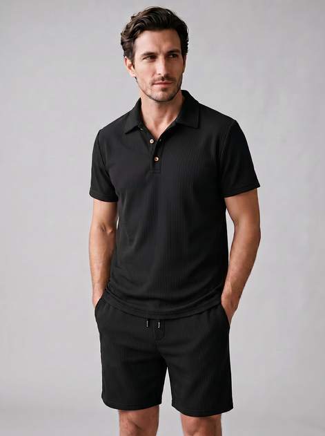 Herren Korduroy Polohemd Und Shorts Outfit Set