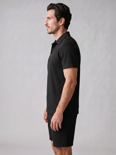 Herren Korduroy Polohemd Und Shorts Outfit Set