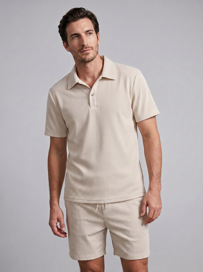 Herren Korduroy Polohemd Und Shorts Outfit Set