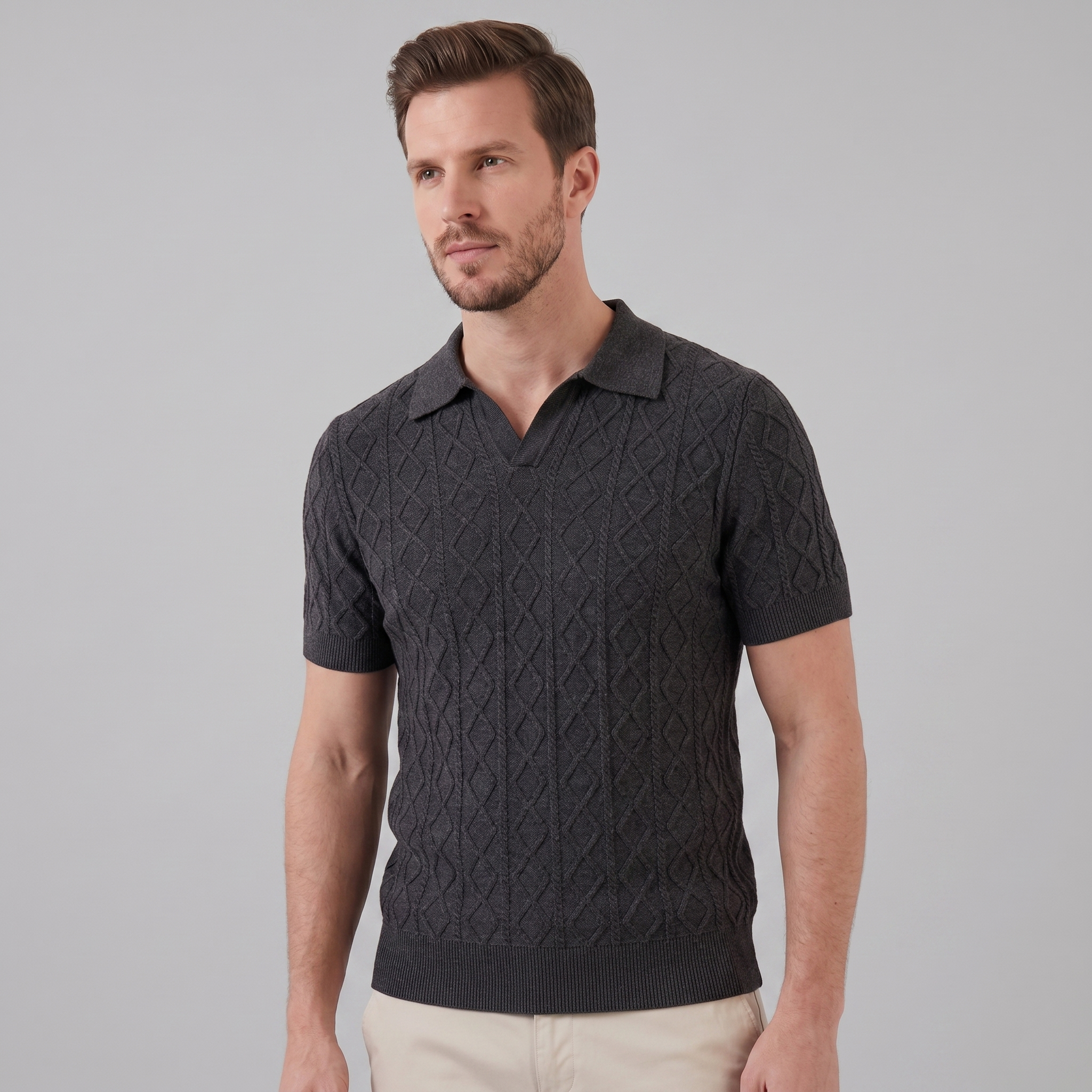 Herren Diamant Zopfmuster Polo