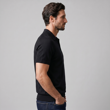 Herren Feiner Strick Polo Mit Offenem Kragen