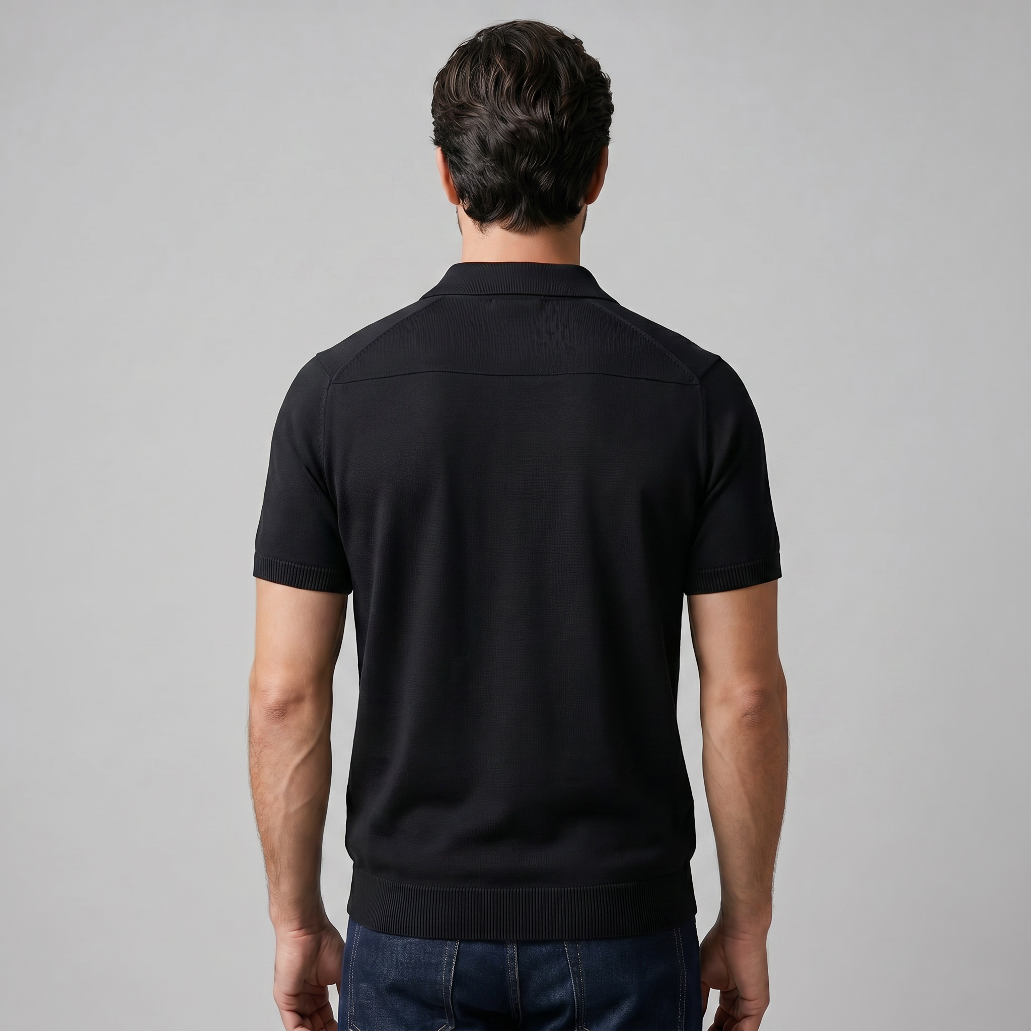 Herren Feiner Strick Polo Mit Offenem Kragen