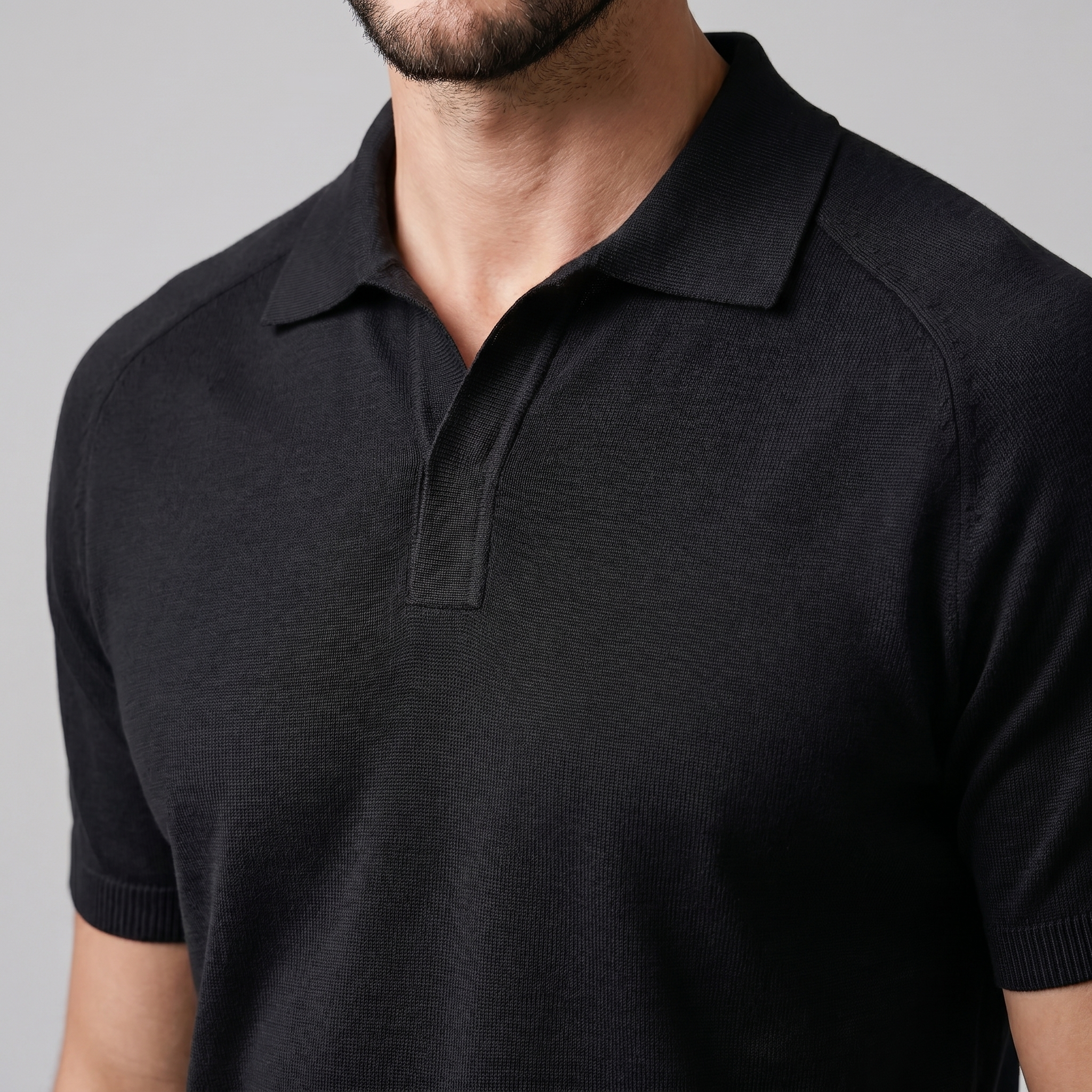 Herren Feiner Strick Polo Mit Offenem Kragen