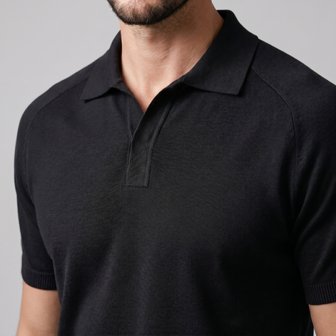 Herren Feiner Strick Polo Mit Offenem Kragen
