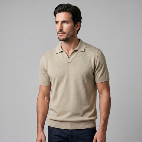 Herren Feiner Strick Polo Mit Offenem Kragen