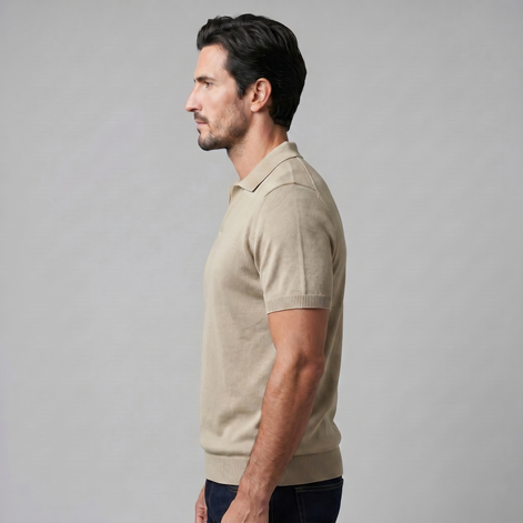 Herren Feiner Strick Polo Mit Offenem Kragen