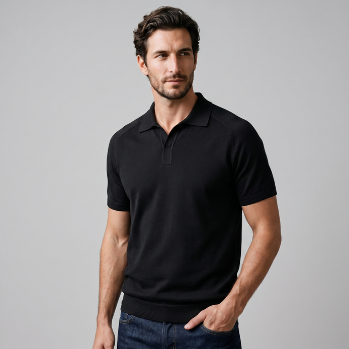 Herren Feiner Strick Polo Mit Offenem Kragen
