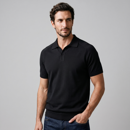 Herren Feiner Strick Polo Mit Offenem Kragen