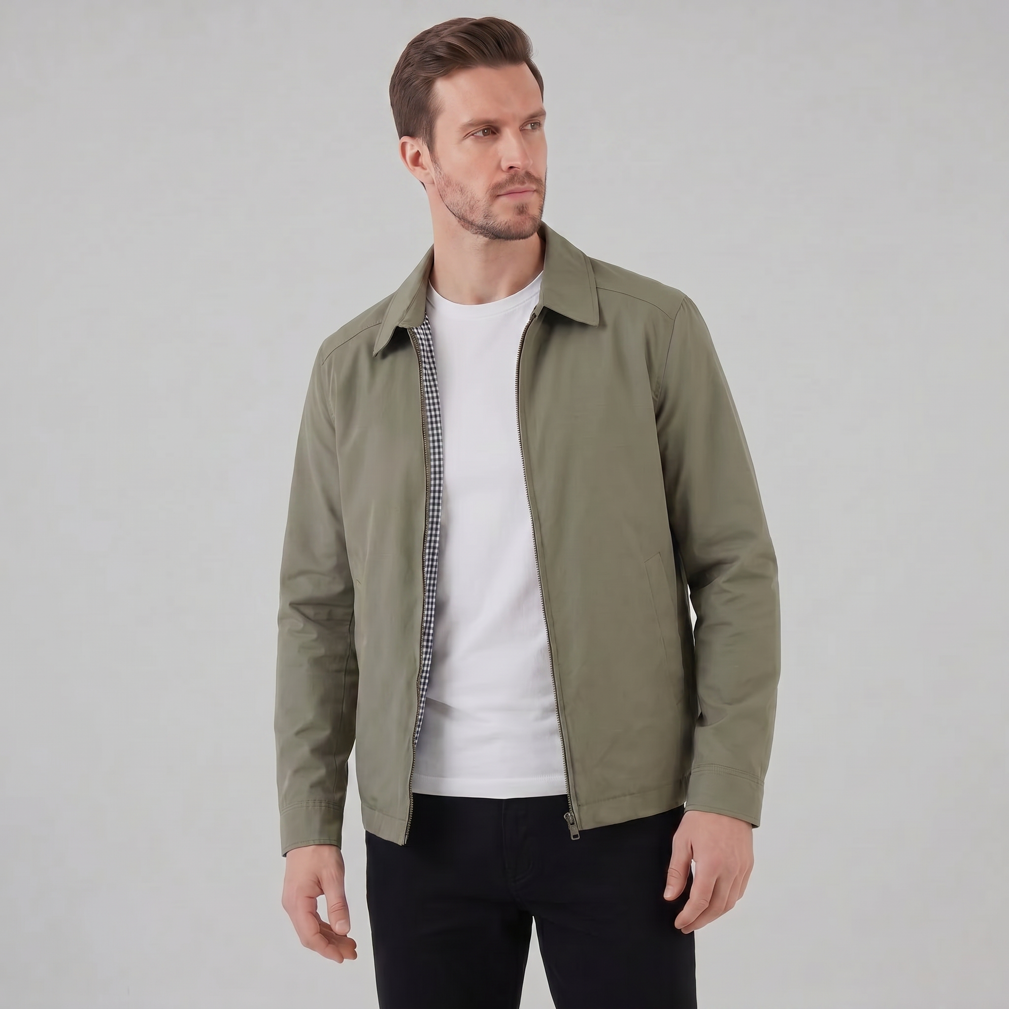 Herren Harrington Jacke Mit Kariertem Innenfutter