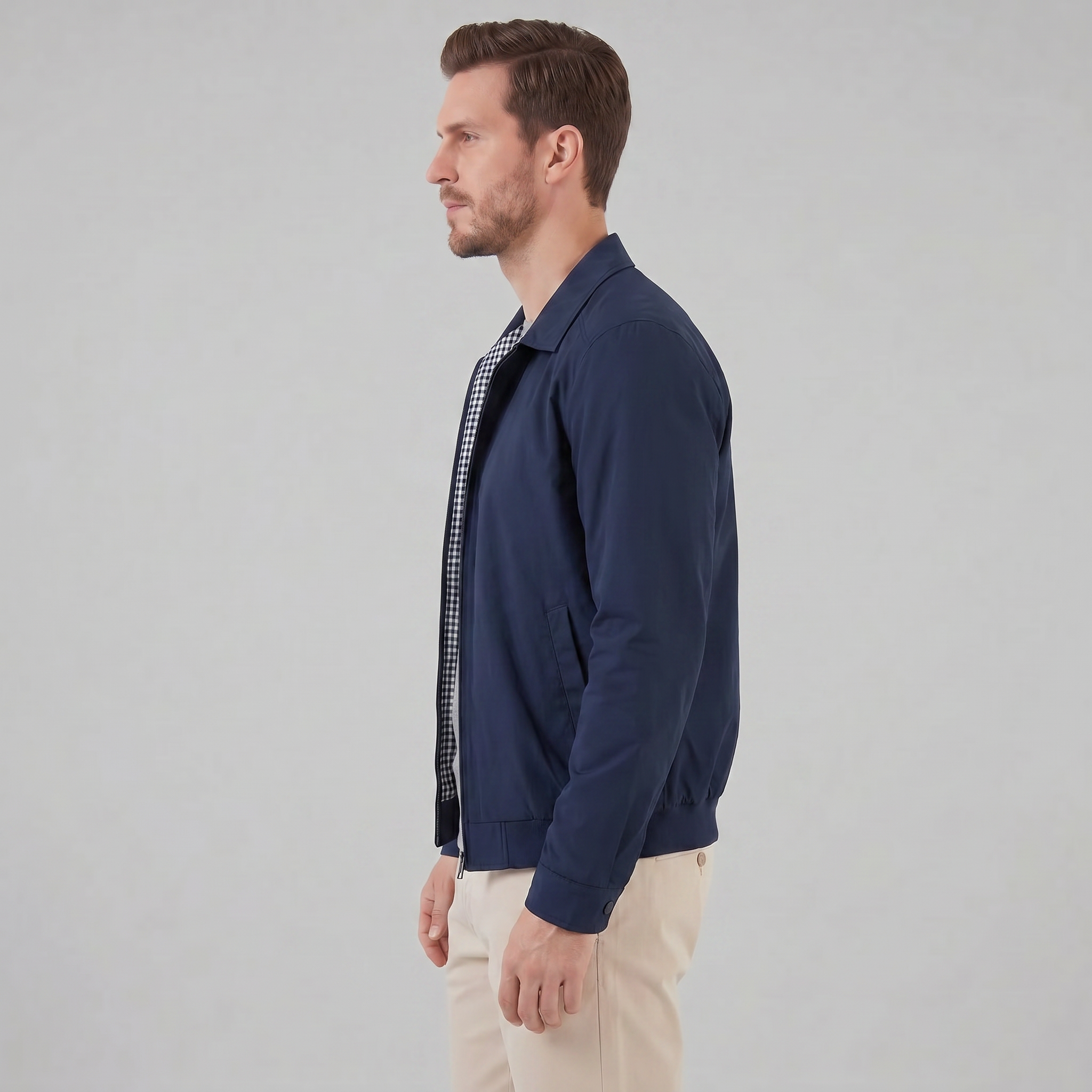 Herren Harrington Jacke Mit Kariertem Innenfutter